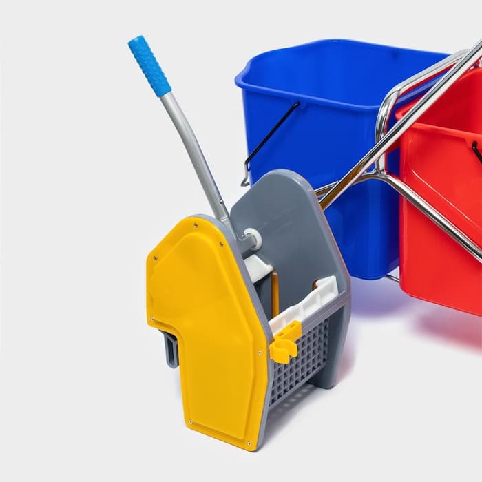 Тележка для уборки с вертикальным отжимом, два ведра по 25 л, на колёсах, хромированная рама