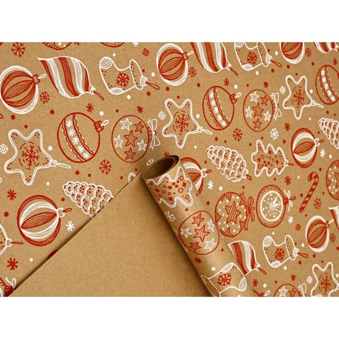 Бумага в тубусе крафтовая бурая в рулоне «С Новым годом», 0.68×7 м