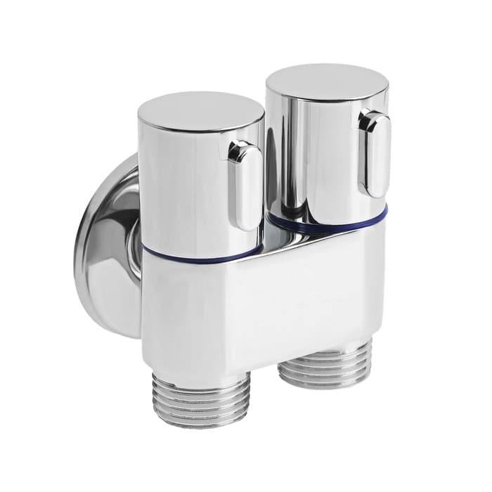Кран для бытовых приборов ZEIN, 1/2" × 1/2", угловой, двойной, хром