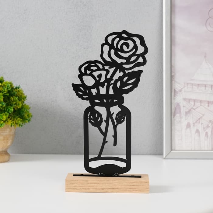 Фигурка металл «Розы в банке», чёрный, 5×11.5×22 см