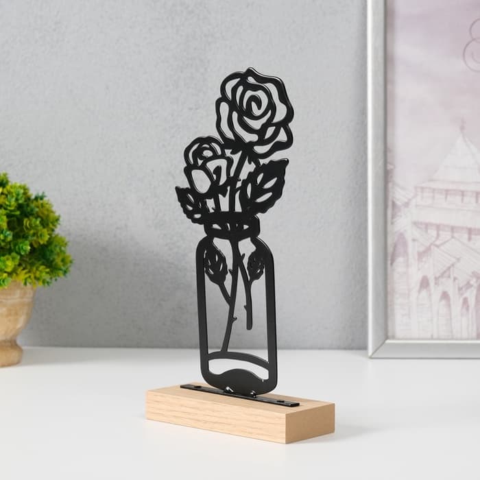Фигурка металл «Розы в банке», чёрный, 5×11.5×22 см