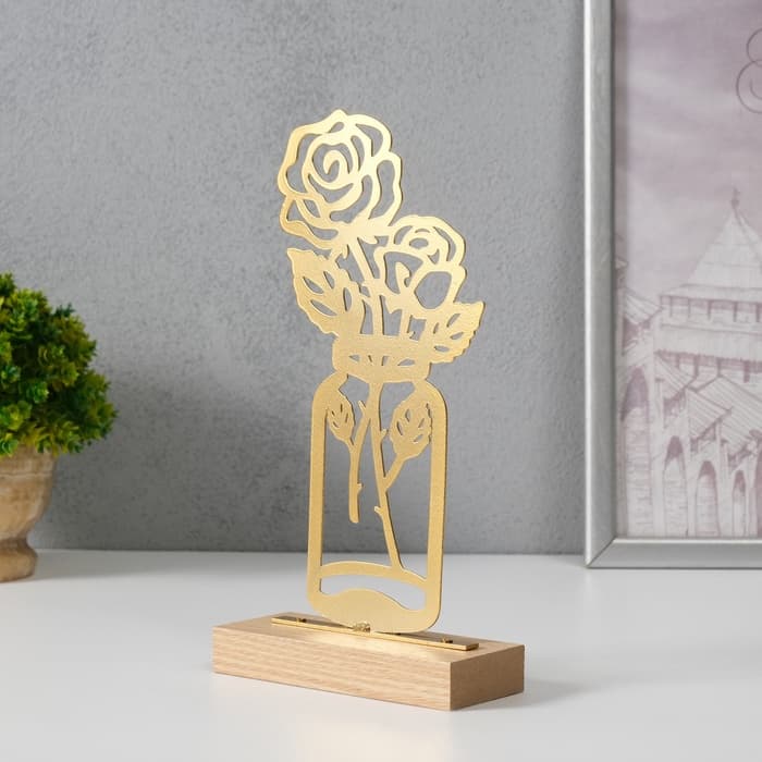 Фигурка металл «Розы в банке», золото, 5×11.5×22 см