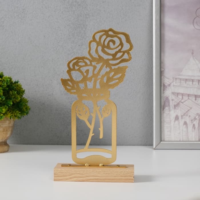 Фигурка металл «Розы в банке», золото, 5×11.5×22 см