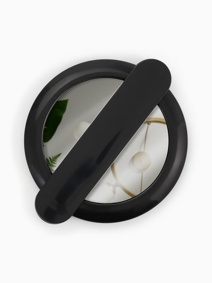 Зеркало с ручкой, складное, двустороннее, с увеличением х2, 8.3×10×1.3 см, (d=6.4 см), чёрное