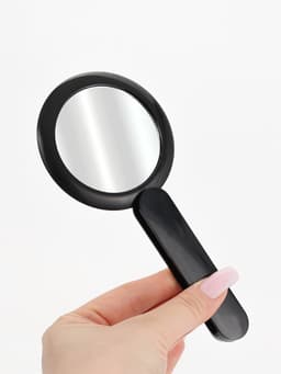 Зеркало с ручкой, складное, двустороннее, с увеличением х2, 8.3×10×1.3 см, (d=6.4 см), чёрное