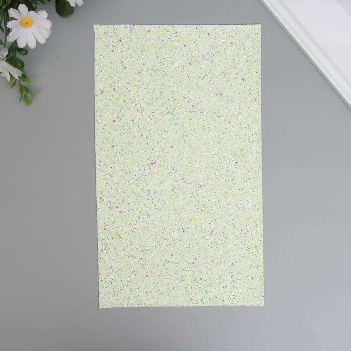 Лист для творчества искусственная кожа «Блёстки», бело-зелёный лист 33×20 см, толщина 1.6 мм