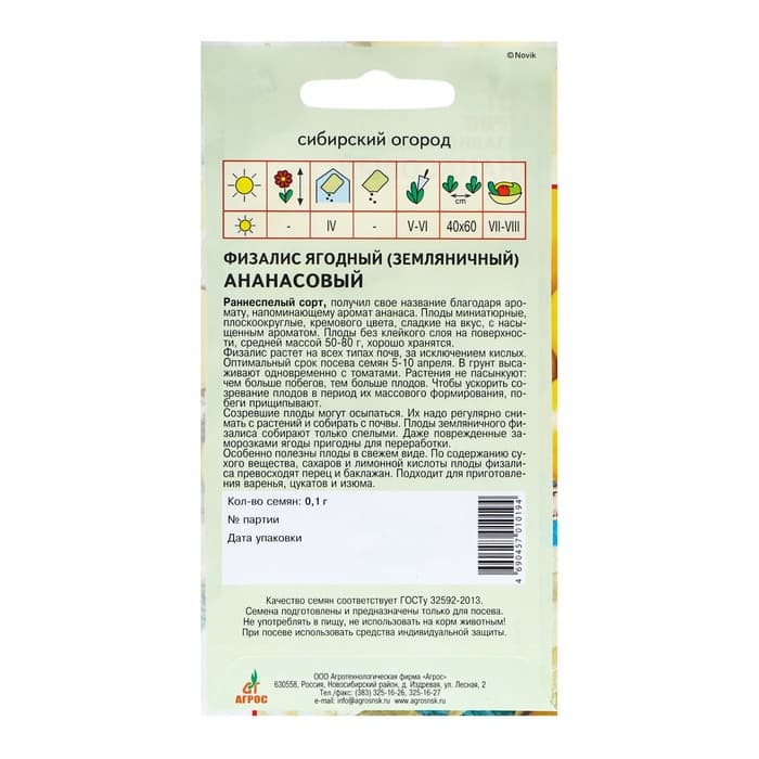 Семена Физалис, «Ананасовый», 0.1 г, «Агрос»