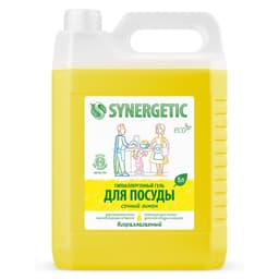 Средство для мытья посуды Synergetic «Лимон», биоразлагаемый гель, с антибактериальным эффектом, 5 л