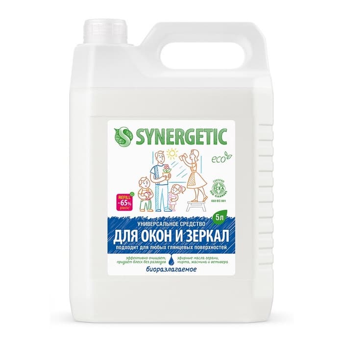 Средство моющее Synergetic, для окон и зеркал, 5 л