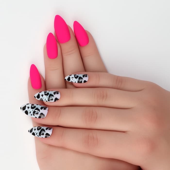 Накладные ногти «Лео», 12 шт., с клеевыми пластинами, форма миндаль, чёрные, розовые