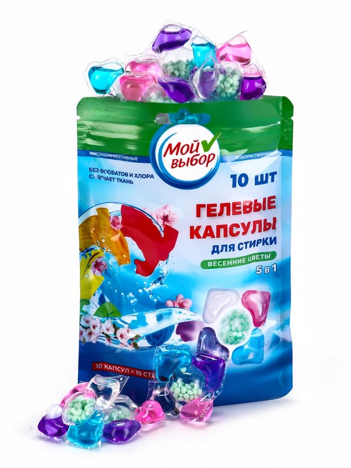 Капсулы для стирки 5 в 1 Мой Выбор «Весенние цветы» 10 шт. по 10 г дой-пак
