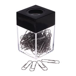 Скрепочница квадратная с магнитом прозрачная пластик, скрепки 28 мм-100 штук