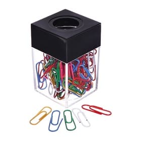 Скрепочница квадратная с магнитом прозрачная пластик, скрепки цветные 28 мм-100 штук