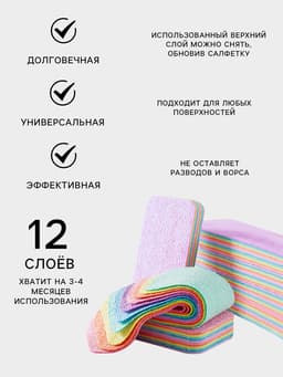 Салфетка многослойная для уборки из микрофибры MicroPVA, 12×7 см, 12 слоев
