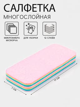 Салфетка многослойная для уборки из микрофибры MicroPVA, 17×7 см, 12 слоев