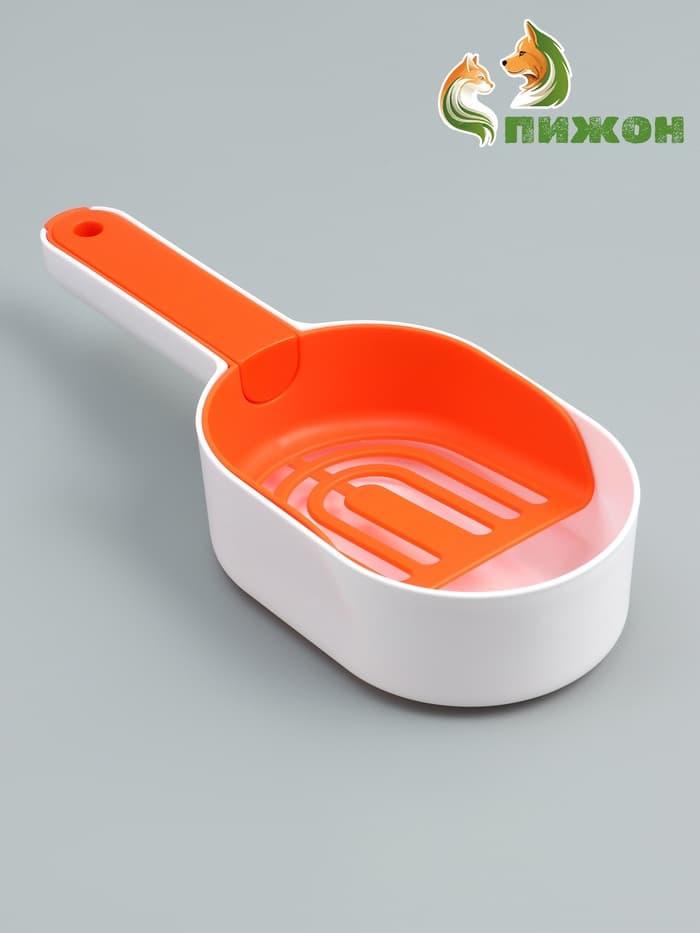 Совок для уборки за кошкой, 22×7×6 см, с подставкой, пластик, белый, оранжевый