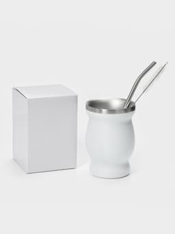 Калабас и бомбилья для приготовления чая Мате, 240 мл, с щёткой для чистки, нержавеющая сталь, белые