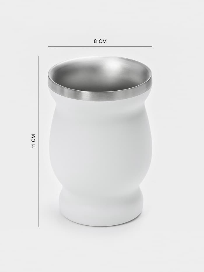 Калабас и бомбилья для приготовления чая Мате, 240 мл, с щёткой для чистки, нержавеющая сталь, белые