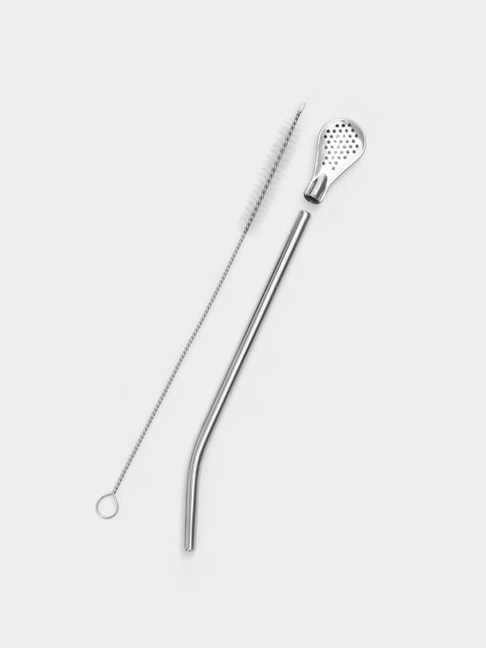 Калабас и бомбилья для приготовления чая Мате, 240 мл, с щёткой для чистки, нержавеющая сталь, белые