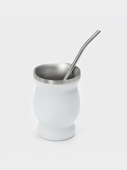 Калабас и бомбилья для приготовления чая Мате, 240 мл, с щёткой для чистки, нержавеющая сталь, белые