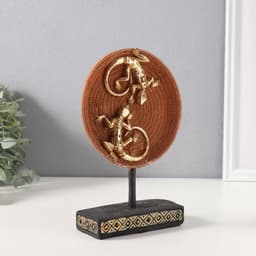 Фигурка полистоун «Две ящерицы на плетёном круге», золото, 5×12×20.5 см