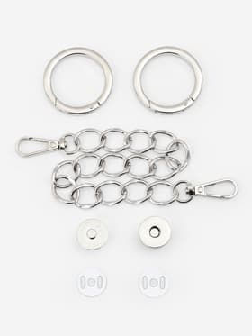 Набор для создания сумки, 4 предмета, кольцо-карабин - 2 шт, цепочка, кнопка магнитная, цвет серебряный