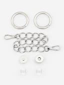 Набор для создания сумки, 4 предмета, кольцо-карабин - 2 шт, цепочка, кнопка магнитная, цвет серебряный