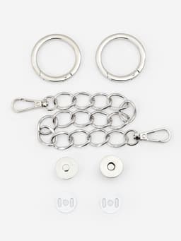 Набор для создания сумки, 4 предмета, кольцо-карабин - 2 шт, цепочка, кнопка магнитная, цвет серебряный