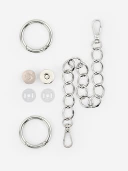 Набор для создания сумки, 4 предмета, кольцо-карабин - 2 шт, цепочка, кнопка магнитная, цвет серебряный