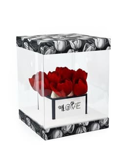 Коробка для цветов с вазой и пластиковыми окнами складная «Чёрно-белая эстетика», 23×30×23 см