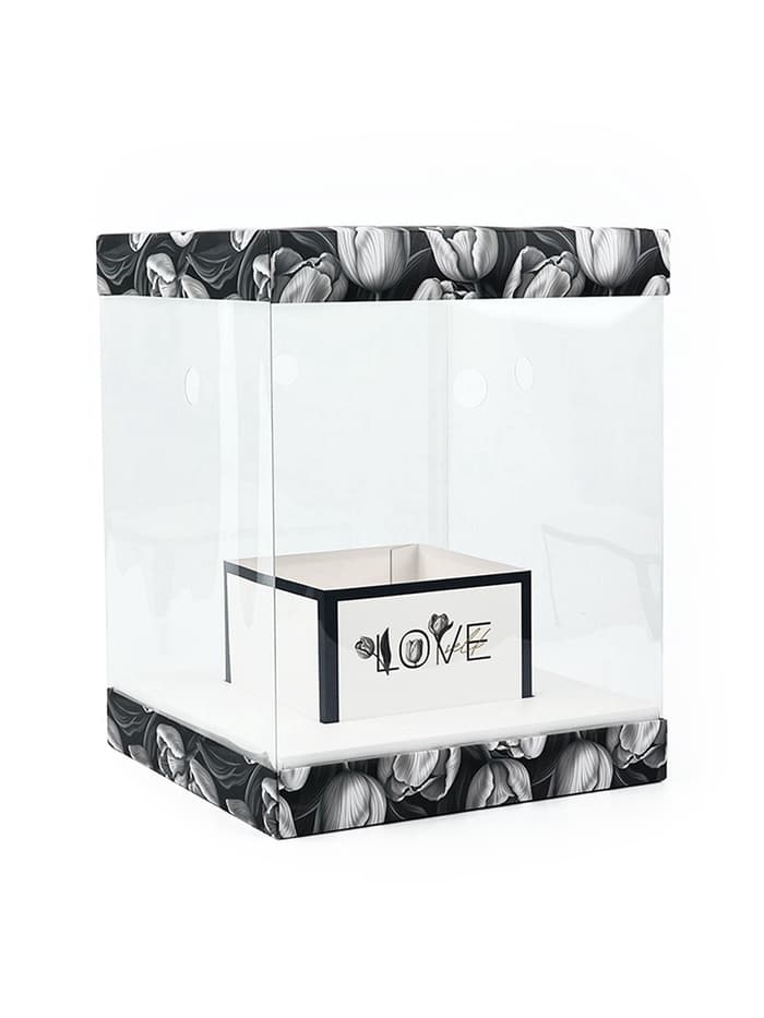 Коробка для цветов с вазой и пластиковыми окнами складная «Чёрно-белая эстетика», 23×30×23 см
