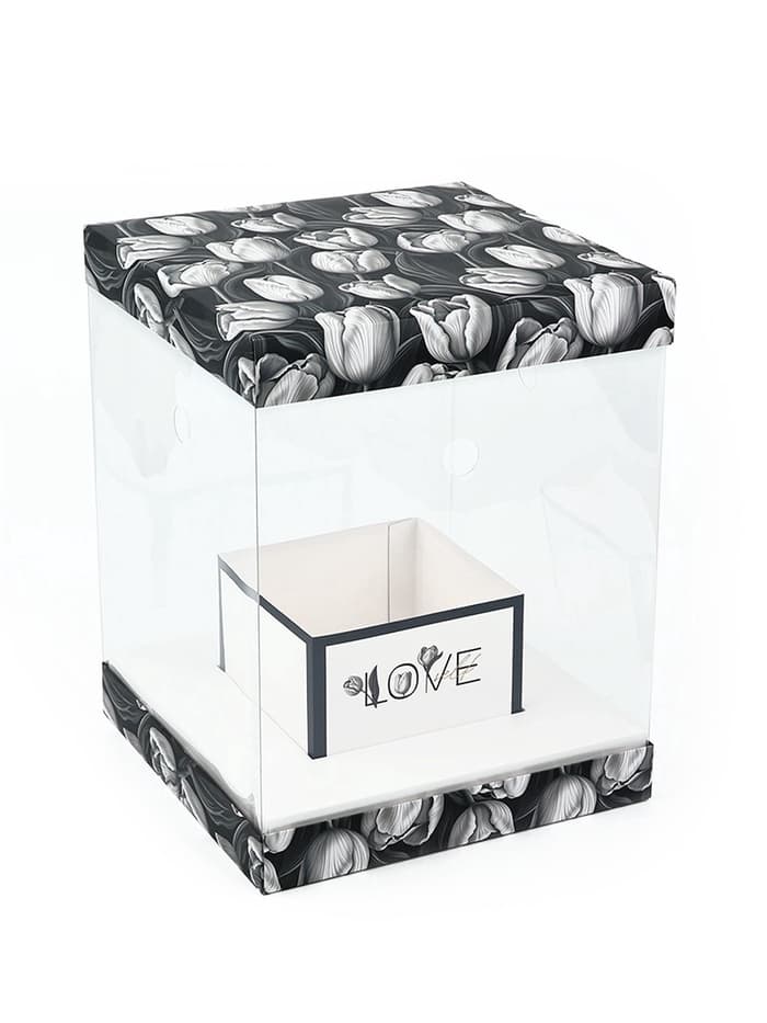 Коробка для цветов с вазой и пластиковыми окнами складная «Чёрно-белая эстетика», 23×30×23 см