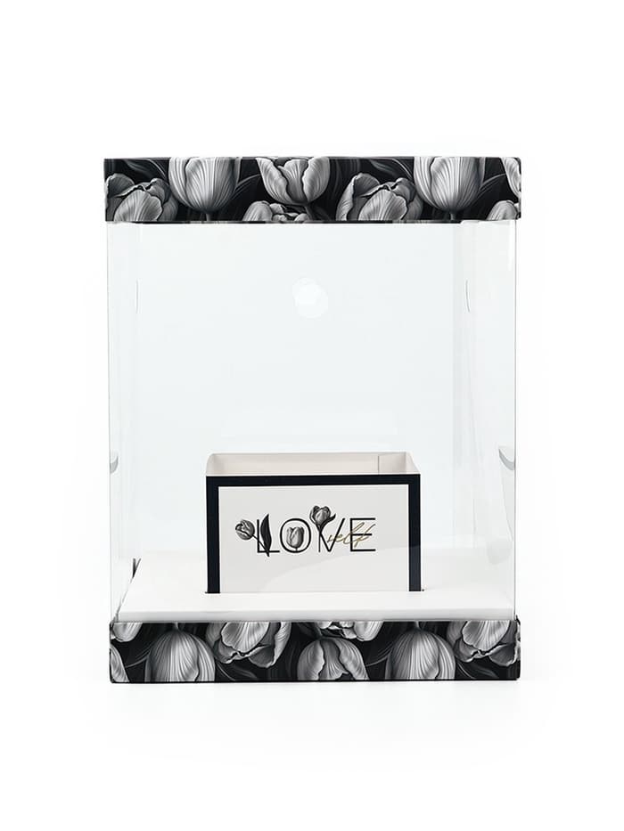 Коробка для цветов с вазой и пластиковыми окнами складная «Чёрно-белая эстетика», 23×30×23 см