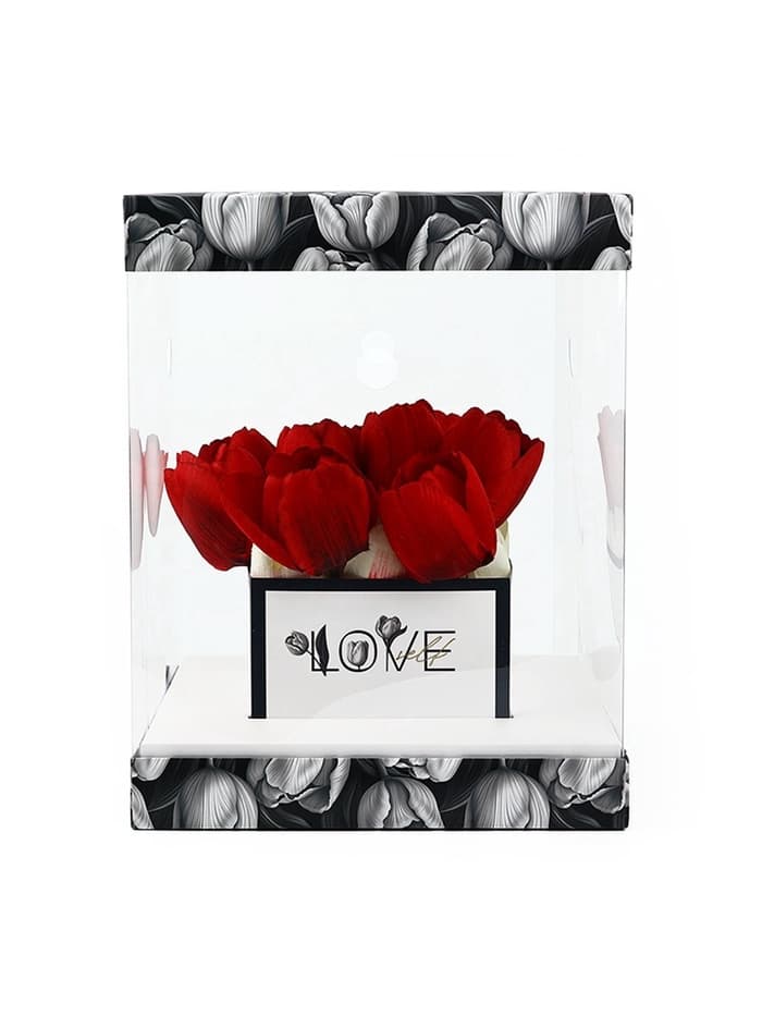 Коробка для цветов с вазой и пластиковыми окнами складная «Чёрно-белая эстетика», 23×30×23 см
