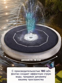 Фонтан садовый с подсветкой JT-180-23 LED, 7 Вт, h=55 см, 180 л/ч, на солнечной батарее