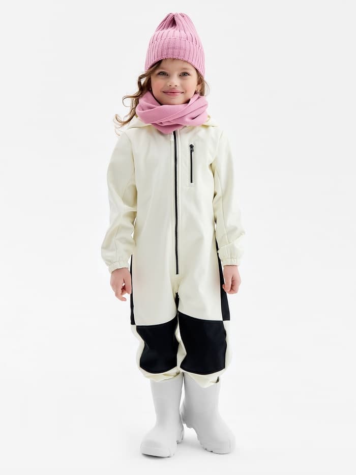 Комбинезон для девочки на флисе MINAKU: Softshell, непромокаемый, светло-серый, рост 98 см