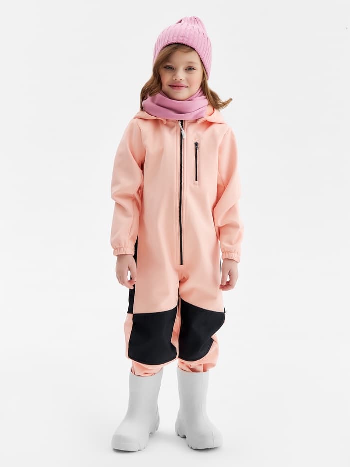 Комбинезон для девочки MINAKU: Softshell на флисе, непромокаемый, персиковый, рост 98 см
