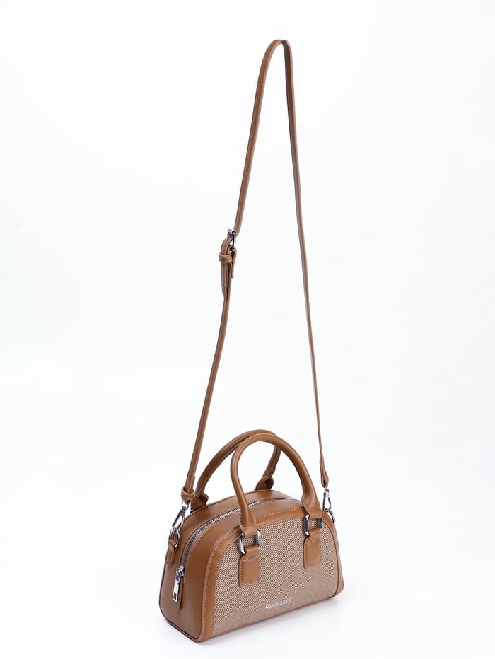 Сумка женская саквояж на молнии, 22×7×14 см, коричневая