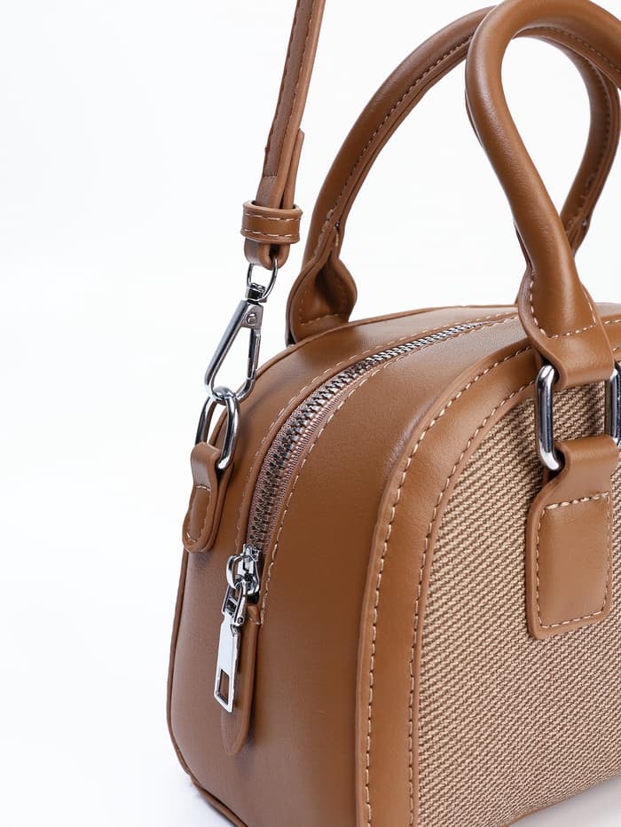 Сумка женская саквояж на молнии, 22×7×14 см, коричневая