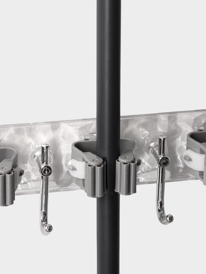 Держатель для швабр настенный самоклеящийся, прозрачная основа, 4 отделения, 42.5×6×6 см