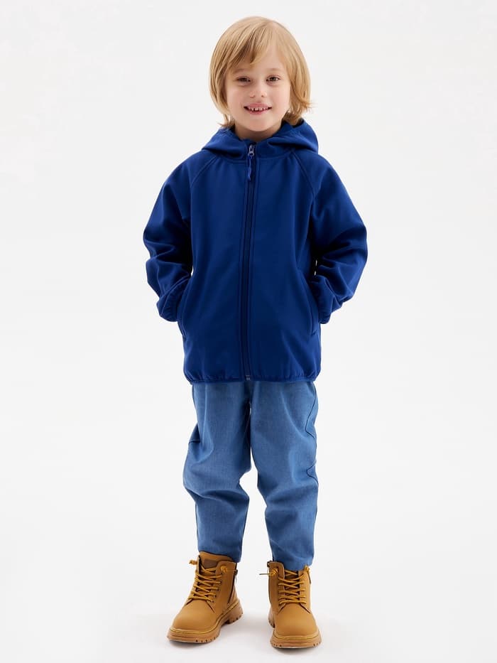 Ветровка демисезонная для мальчиков MINAKU из Softshell на флисе, непромокаемая, тёмно-синяя, рост 128 см