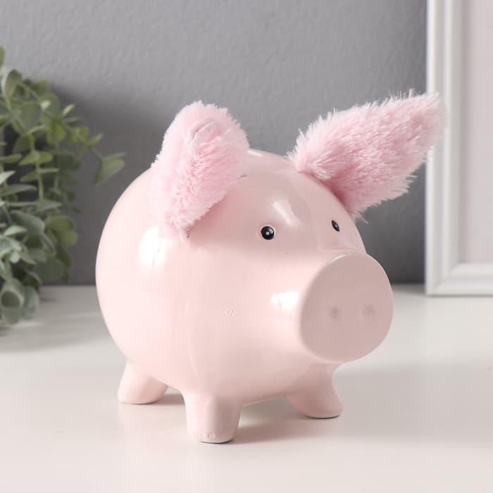 Копилка для денег «Свинка с пушистыми ушками», керамика, 14.5×11.3×11.5 см