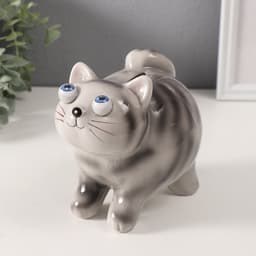 Копилка для денег «Котик-пучеглаз серый полосатый», керамика, 11×15.2×13.4 см