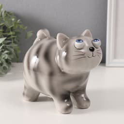 Копилка для денег «Котик-пучеглаз серый полосатый», керамика, 11×15.2×13.4 см