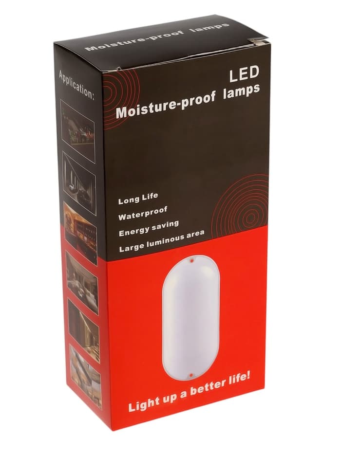 Светильник светодиодный герметичный, 18 Вт, IP54, 6500К, 220 В, овал, белый