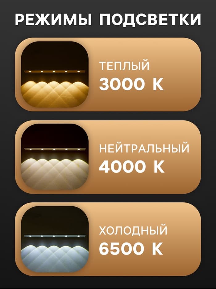 Светильник светодиодный с датчиком движения, 5 Вт, от аккумулятора, 60 см, 3000К-6500К, 3 цвета свечения