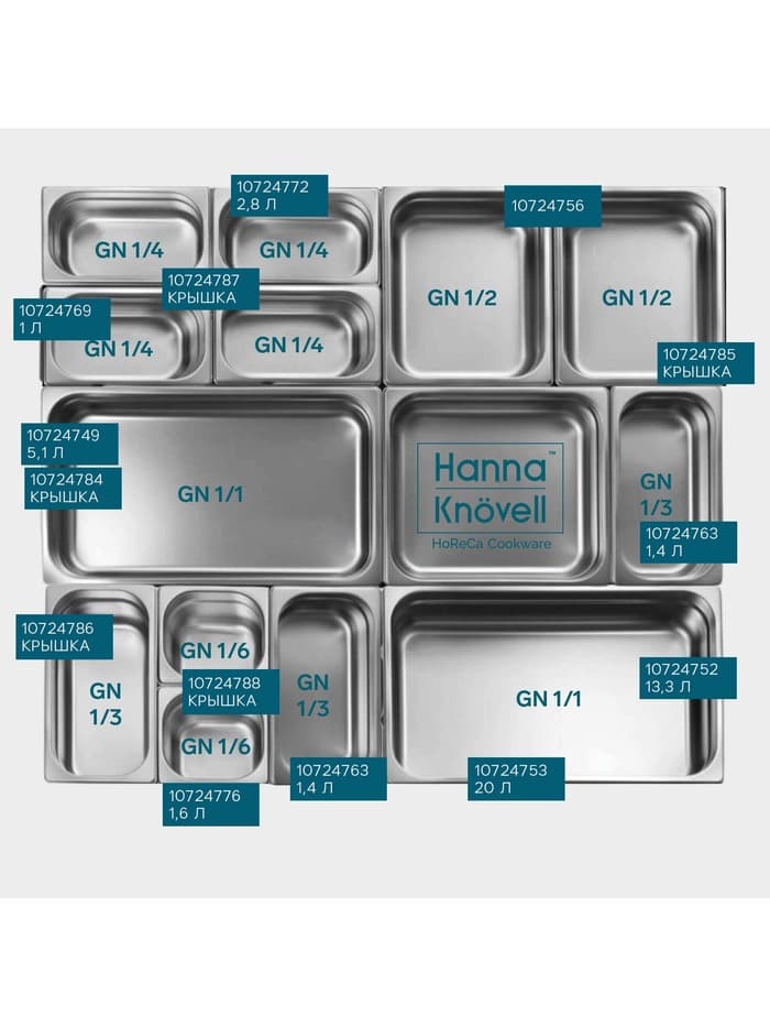 Гастроёмкость GN 1/3 Hanna Knövell, 150 мм, 325×176×150 мм, толщина 0.8 мм, нержавеющая сталь