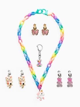Набор детских украшений «Выбражулька. Сказка», 5 предметов: цепочка единорог, 3 пары клипс, брелок мишка