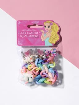 Набор детских украшений «Выбражулька. Сказка», 5 предметов: цепочка единорог, 3 пары клипс, брелок мишка