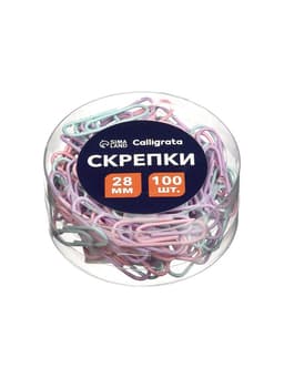 Скрепки 28 мм пастель в пластиковой тубе 100 штук